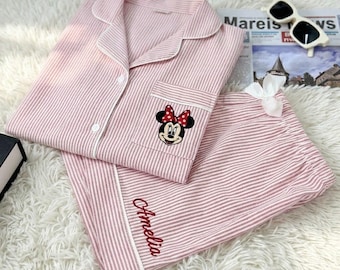 Personalized Mickey and Friends Pajama Set, Embroidered Disney Character Pajamas, Cute Disney Sleepwear Gift