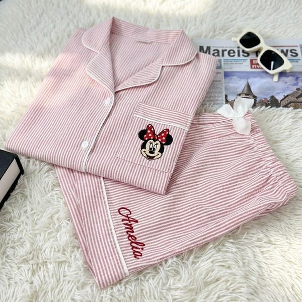 Personalized Mickey and Friends Pajama Set, Embroidered Disney Character Pajamas, Cute Disney Sleepwear Gift