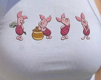Piglet Walking Sequence Embroidered Tank Top, Retro Winnie the Pooh Shirt, Vintage Cartoon Disney Tank