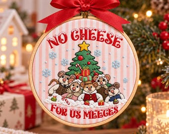 Geen kaas voor ons! Geborduurd kerstornament met muizen, retro kerstboomversiering met Muppet Christmas Carol-muizen, fandom kerstcadeau