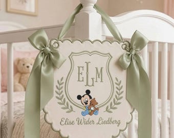 Embroidered Mickey & Friends Baby Banner for Hospital Door, Personalized Baby Name Sign, Nursery Welcome Banner, Baby Shower Gift