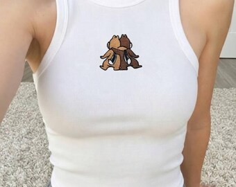 Chip and Dale Inspired Embroidered Tank Top, Cute Disney Chipmunks Shirt, Disneyland Disney Trip Outfit