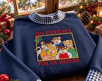 Geborduurd Muppet Christmas Carol Gingham-sweatshirt, No Cheeses For Us Meeces Mock Neck Crewneck, Rizzo Gonzo kerstcadeau