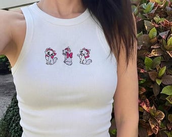 Camiseta sin mangas vintage bordada de Marie de Los Aristogatos, camiseta de gatos inspirada en Disney, lindo atuendo para vacaciones de verano en Disneyland.