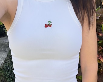 Mickey Cherry Embroidered Tank Top, WDW Cherry Y2K Disney Shirt, Cute Unisex Disneyland Trip Outfit