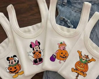 Custom Embroidered Mickey Minnie Winnie the Pooh & Friends Halloween Embroidered Tank Top, Disney Spooky Season Shirt, Disney Family Trip
