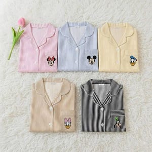 Custom Embroidered Mickey and Friends Pajama Set, Personalized Disney Character Pajamas, Minnie Donald Daisy Goofy Pluto Sleepwear