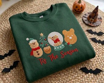 Embroidered Tis The Season Winnie the Pooh Christmas Shirt, Pooh Bear Holiday Tee, Disney Christmas Family Vacation Outfit