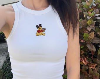 Winnie the Pooh Teddy Embroidered Tank Top, Pooh Mickey Ears Watercolor Shirt, Disney Family Matching Outfit