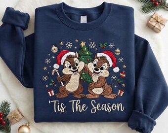 Sudadera navideña bordada de Chip y Dale, sudadera Disney Tis The Season, suéter navideño de ardillas adorable, regalo navideño de Disney
