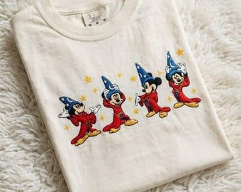 Disney Fantasia Mickey Embroidered Comfort Colors Shirt, Sorcerer Mickey Magic Retro Disney Outfit Tee