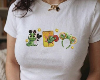 Disney Tangled Pascal Embroidered Baby Tee, Rapunzel Sky Lanterns Castle Shirt, Cute Princess Outfit Top