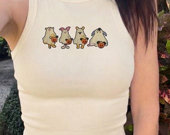 Winnie the Pooh Ghost Pumpkin Embroidered Tank Top, Cute Disney Spooky Season Shirt, Halloween Park Trip Outfit