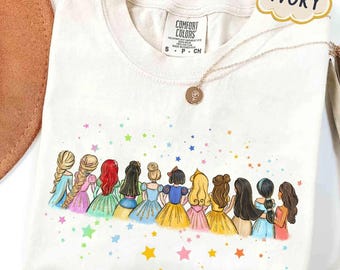 Camiseta de princesas Disney de colores cómodos, camiseta de princesas acuarela, camiseta de viaje a Disney, top de princesas Disney adorable, regalo de Disneyworld