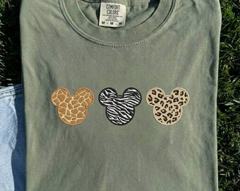 Disney Animal Safari Kingdom Embroidered Comfort Colors Shirt, Mickey Leopard Family Vacation Outfit Tee