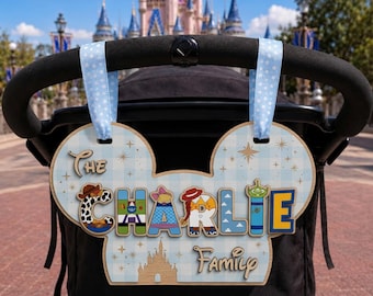 Custom Disney Family Stroller Sign, Mickey Head Stroller Tag, Disney World Scooter Tag, Personalized Park Day Decor