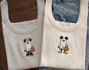 Mickey and Minnie Ghost Halloween Tank Top, Retro Disney Spooky Season Shirt, Disneyland Fall Vacation Outfit