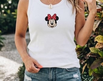 Custom Disney Characters Embroidered Tank Top, Loose Fit Minnie & Mickey Mouse Shirt, Retro Sleeveless Disney Top, Comfortable Disney Wear