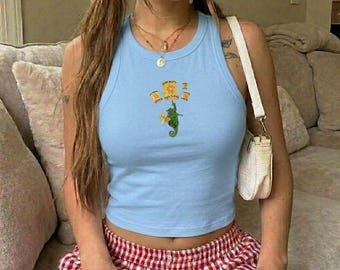 Tangled Pascal Embroidered Tank Top, Cute Rapunzel Disney Outfit Shirt Tee for Women