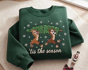 Embroidered Chip and Dale Double Trouble Sweatshirt, Disney Christmas Chipmunk Crewneck, Matching Girls Trip and Couples Holiday Outfit
