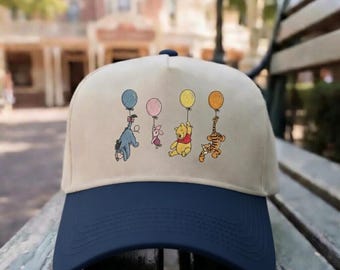 Cute Pooh Piglet Tigger Eeyore Embroidered Hat, Winnie The Pooh Balloon Disney Trip Baseball Cap