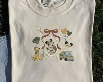 Disney Animal Kingdom Safari Mickey Embroidered Comfort Colors Shirt, Cute Retro Disney Outfit Tee
