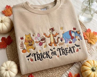 Winnie the Pooh and Friends Halloween Embroidered Tee, Creepy Vibes Spooky Shirt, Family Theme Park Fall Vacation Outfit