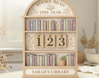 Personalized Books Read This Year Tracker Sign, Custom Wooden Bookshelf Decor, Reading Book Counter, Book Lovers Gift, Custom Library Sign