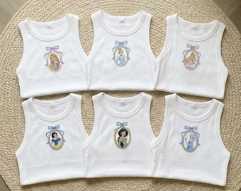 Embroidered Coquette Disney Princess Tank Top, Retro Princess Shirt, Personalized Disney Group Tank, Cute Girl Trip Outfit