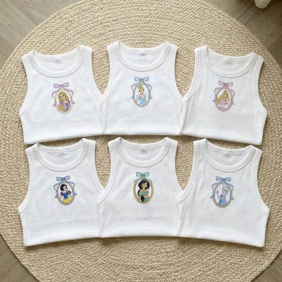 Embroidered Coquette Disney Princess Tank Top, Retro Princess Shirt, Personalized Disney Group Tank, Cute Girl Trip Outfit