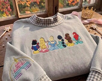 Geborduurd Disney Princess Gingham sweatshirt, vintage Princess coltrui, magisch Disney World familievakantieshirt