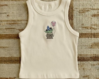 Grogu Sorcerer Embroidered Tank Top, Baby Yoda Mickey Balloon Disney Shirt, Star Wars Fantasia Outfit Tee