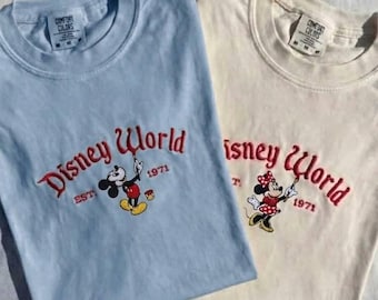 Retro Disney World Embroidered Comfort Colors Shirt, Mickey Minnie Art Tee, Magical Park Vacation Outfit