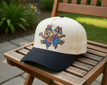 Chip N Dale Patriotic Embroidered Hat, Disney 4th of July Cap, 250th America Anniversary Family Trip Hat
