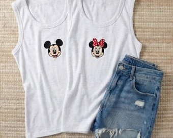 Vintage Disney besticktes Tanktop, locker sitzendes Minnie & Mickey Mouse Shirt, ärmelloses Retro Disney Top, bequeme Disney Kleidung