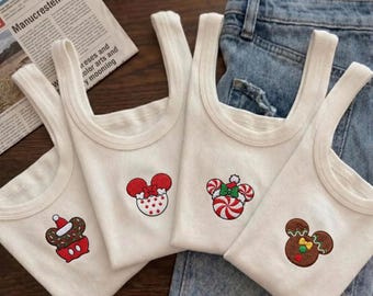 Mickey's Very Merry Christmas Party geborduurd tanktopje, Disney kerstshirt, magische themapark vakantie outfit