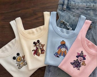 Winnie the Pooh & Friends Halloween Embroidered Tank Top, Disney Spooky Season Shirt, Disneyland Family Trip Outfit
