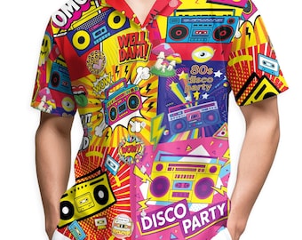 Retro 80s Pop Art Hawaiian Shirt for Men Women Youth, Neon
