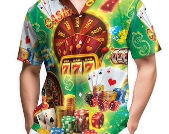 Camisa hawaiana Casino 777, camisa hawaiana de la suerte para juegos de azar, camisa unisex con botones, estilo Las Vegas, regalo para amantes, para hombres y mujeres.