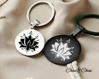Custom stainless lotus keychain,Meditation Keychain with Name,Yoga Bag charms,mental health keychain, Zen Protection Gift, selflove keychain