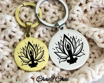 Custom Yoga Bag charms,Meditation Keychain with Name,mental health keychain, lotus keychain, Zen Protection Gift, selflove keychain