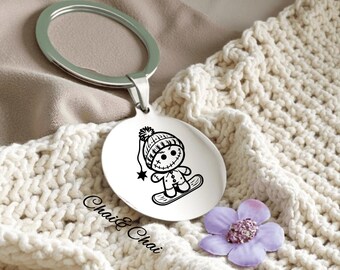 Personalized Protective Voodoo Snowboard keychain/ "BE SAVE" my son, winter sport keyring /Unique Snowboard Accessory, Snowboarding bag tag.