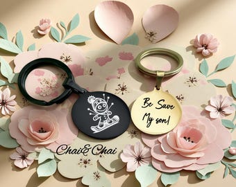 Personalized Protective Voodoo Snowboard keychain/ "BE SAVE" my son, winter sport keyring /Unique Snowboard Accessory, Snowboarding bag tag.