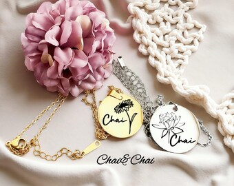 Tiny Birth Flower Necklace, Wild Flowers Memorial, Sterling Silver Necklace, Gift For Her, Birth Flower Jewelry, Floral Necklace