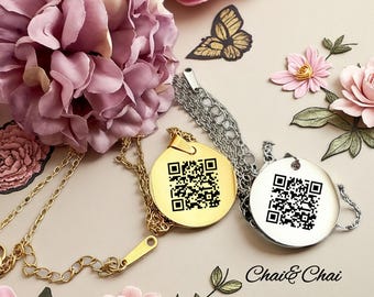 Personalized QR Code Necklace • Voice Message Jewelry • Keepsake Gift for Her • Memorial Charm • Custom Song Tag • Christmas gift