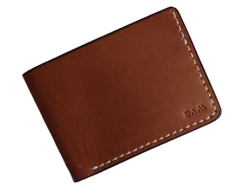 Portafoglio bifold in pelle di vitello fatto a mano: design sottile e minimalista