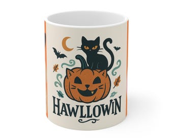 Kattenmok spookachtig seizoen, schattige Halloween-koffiekop, zwarte kat pompoenmok, herfst herfst keukendecor, cadeau spookkattenliefhebber voor haar, 11oz 15oz