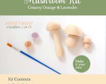 DIY Mushroom Painting Kit: Wooden Mushrooms - Creamy Orange and Lavender