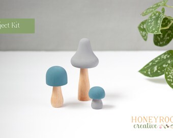 DIY Mushroom Painting Kit: Wooden Mushrooms - Blue and Grey