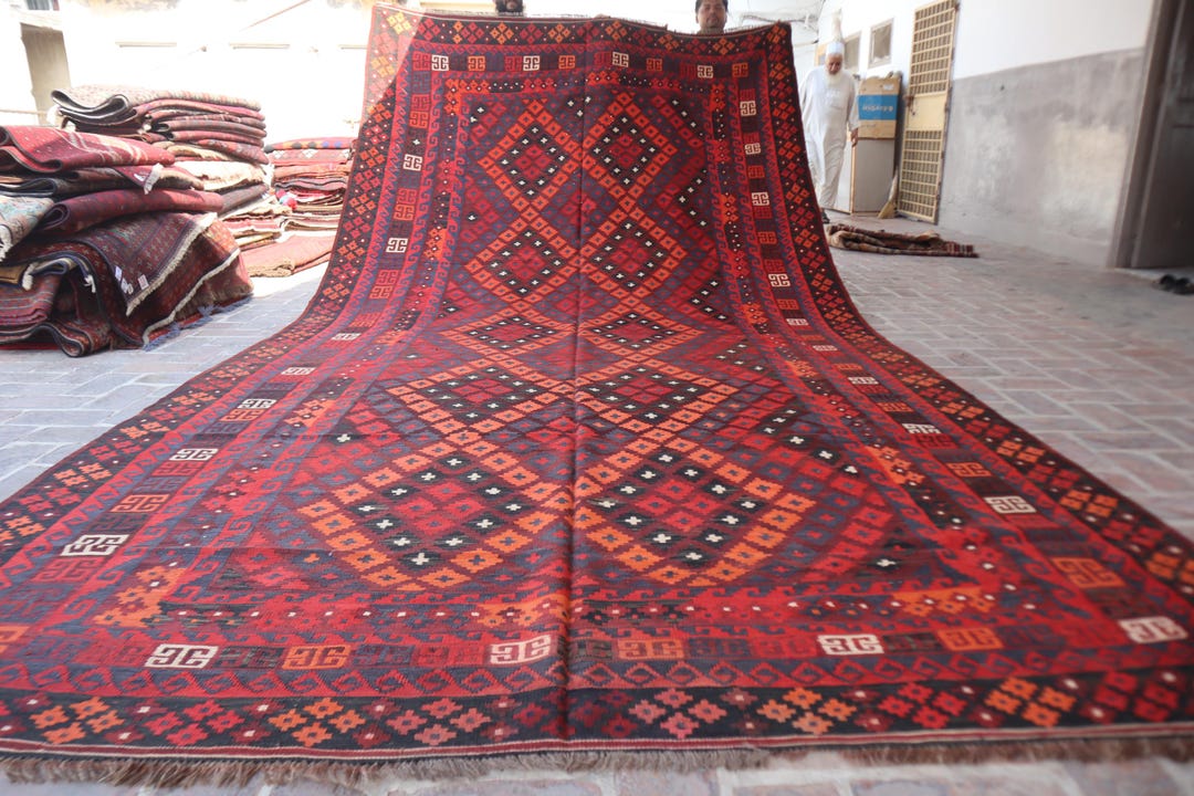 7x15 Ft Handmade Afghan Ghalmori Kilim Rug, Authentic Turkmen Flatweave ...